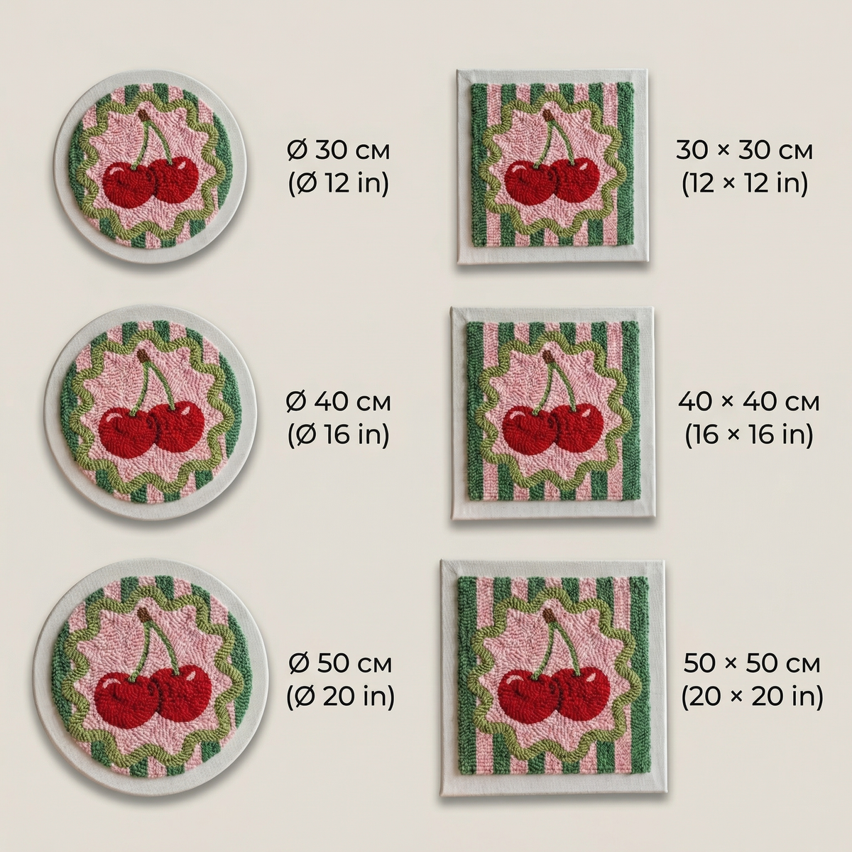 Tonia Art Duo de Cerises Punch Needle Kit - Handmade DIY wall art on pre-stretched frame.