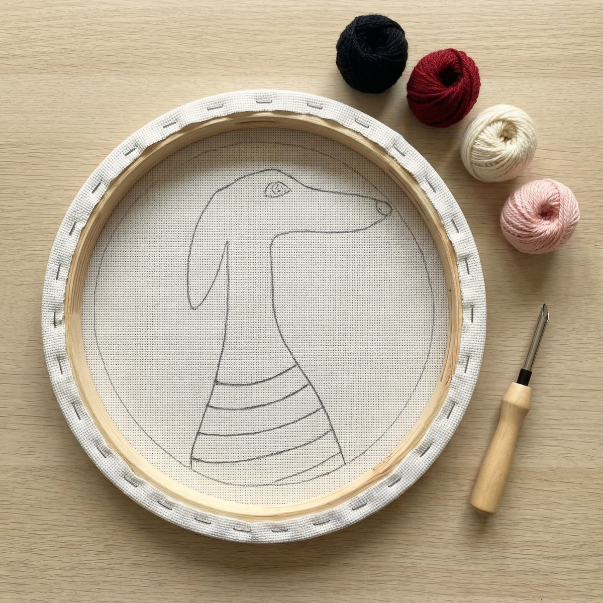 Tonia Art Chien Distinguรฉ Punch Needle Kit - Handmade DIY wall art on pre-stretched frame.