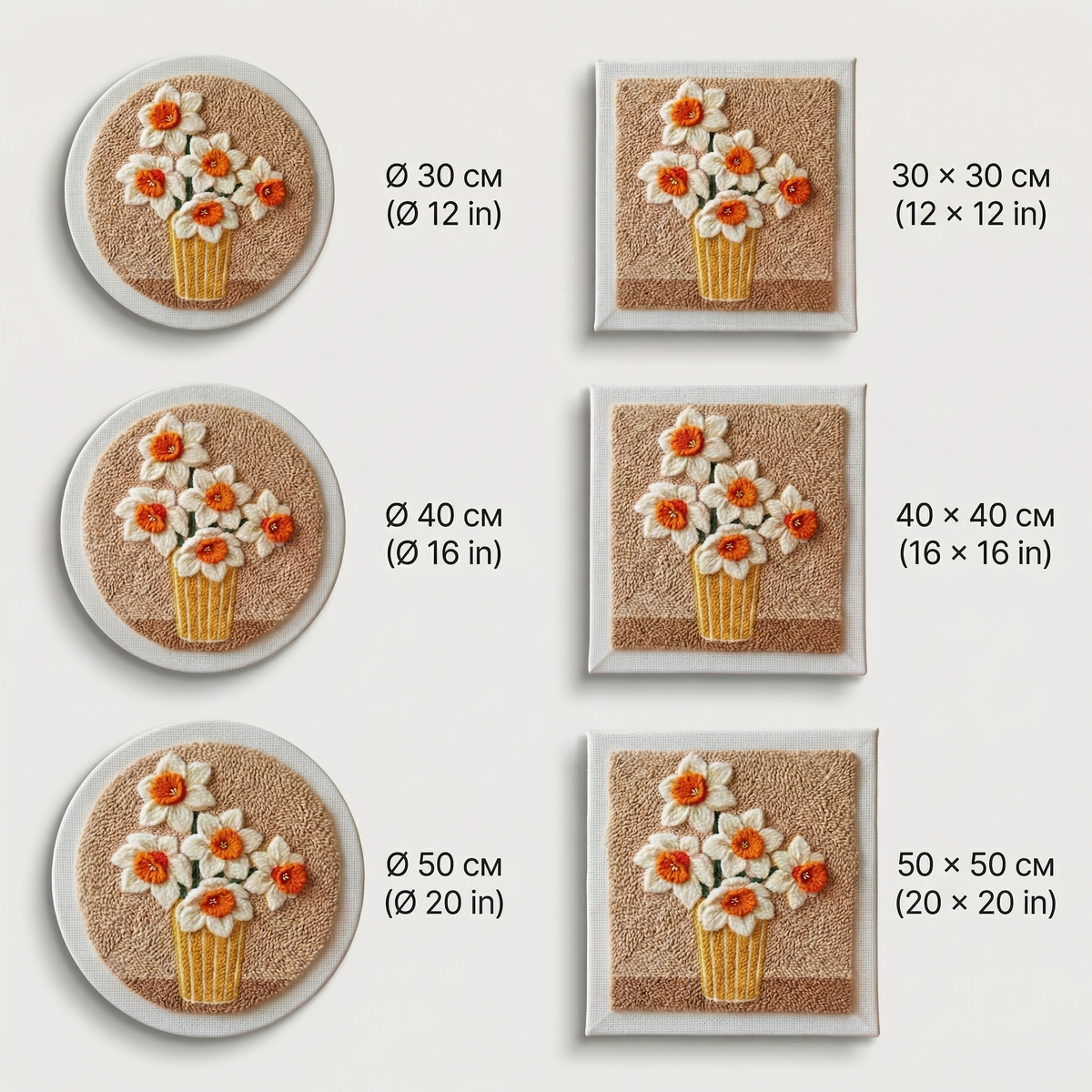 Tonia Art Narcisses Dorés Punch Needle Kit - Handmade DIY wall art on pre-stretched frame.