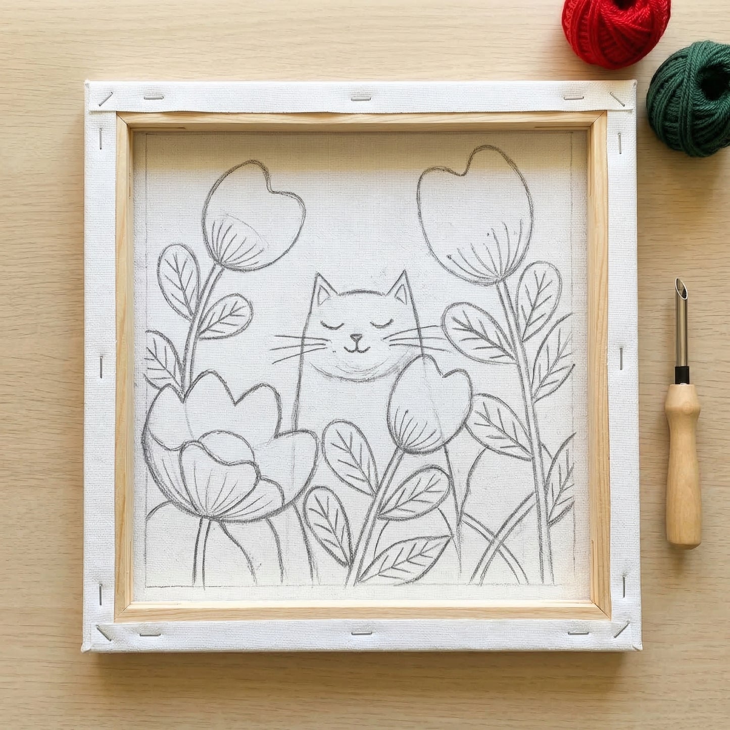 Kit Punch Needle - Chat dans les Coquelicots