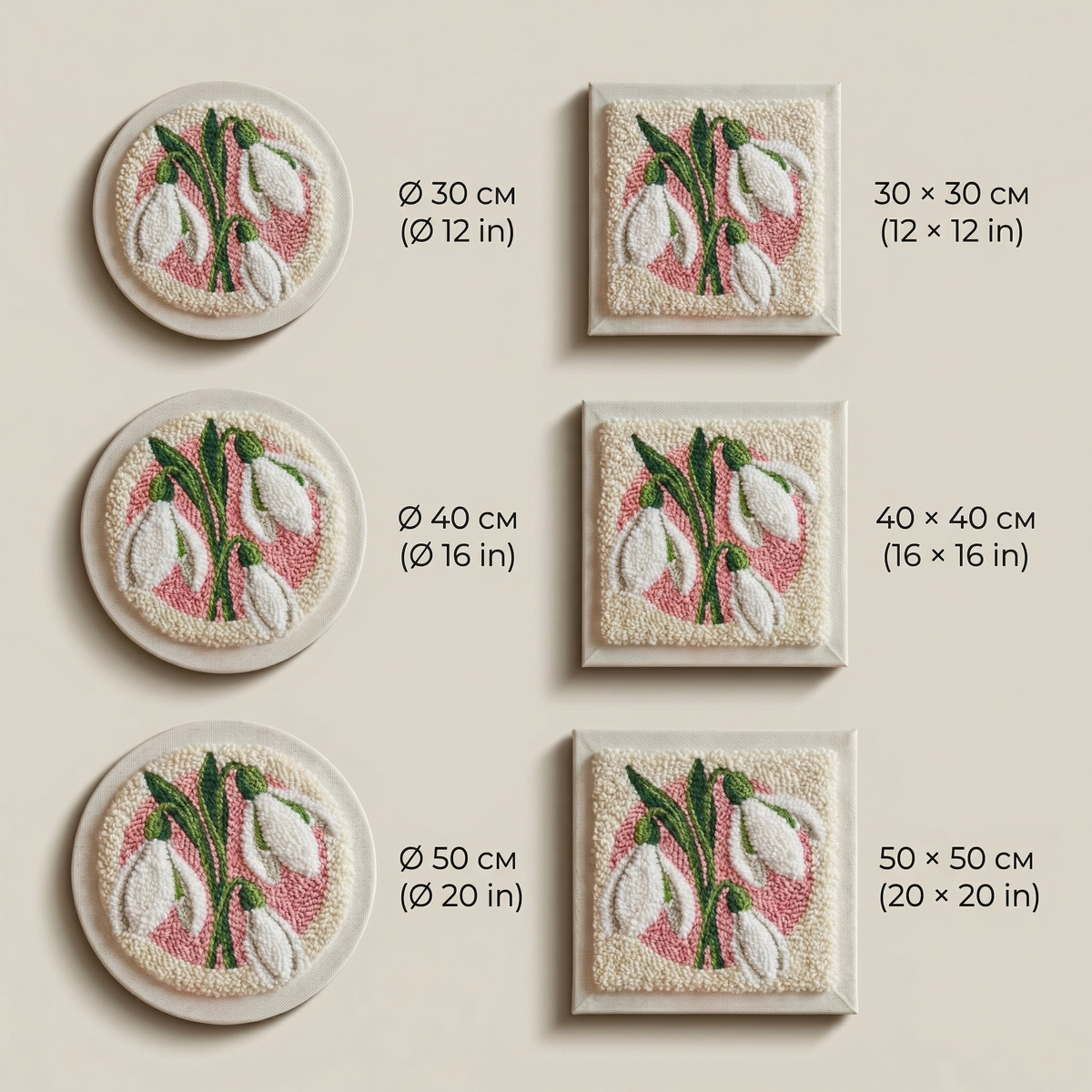 Tonia Art Perce-neige Printaniers Punch Needle Kit - Handmade DIY wall art on pre-stretched frame.