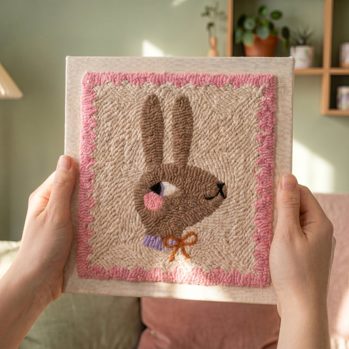 Tonia Art Suzie la Lapine Punch Needle Kit - Handmade DIY wall art on pre-stretched frame.