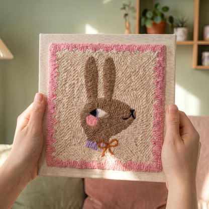 Tonia Art Suzie la Lapine Punch Needle Kit - Handmade DIY wall art on pre-stretched frame.