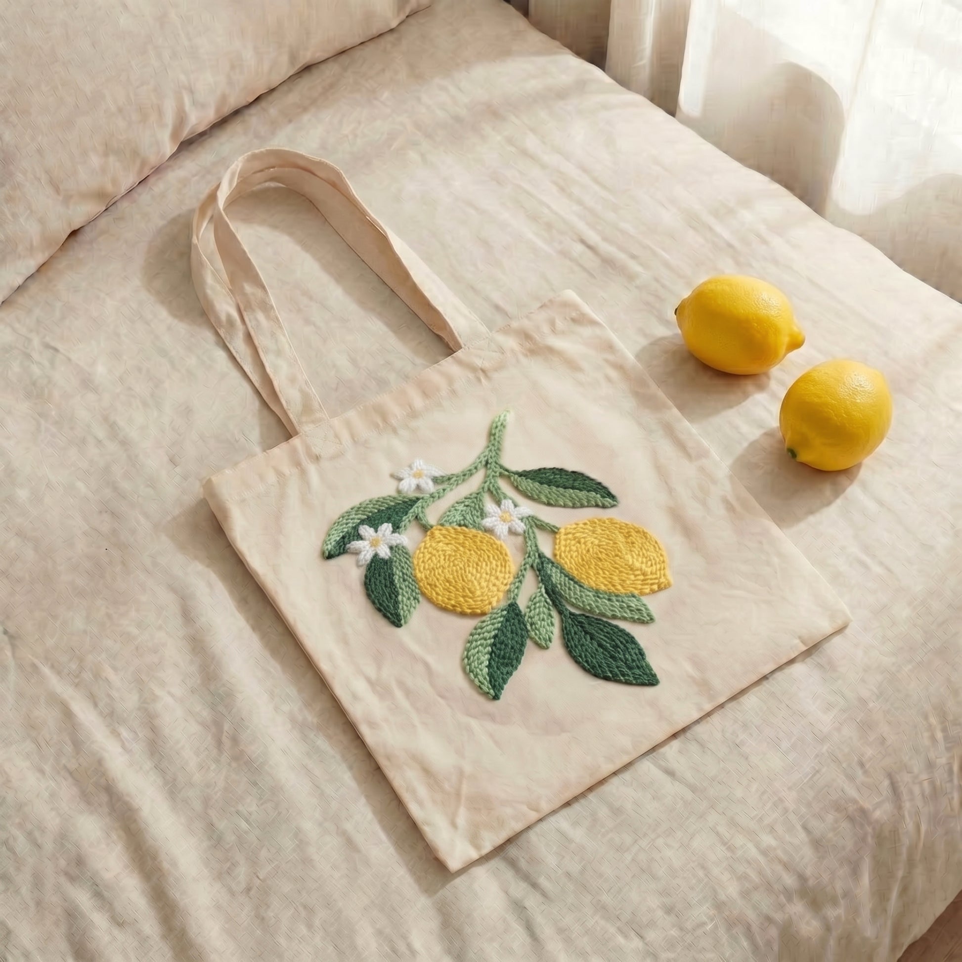 Handmade Citronnier en Fleur tote bag - Summer style DIY personalized shopper for daily use.