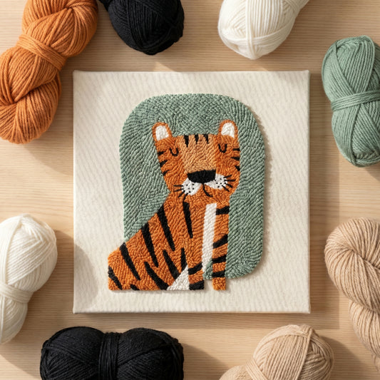 Tonia Art Tigre Sauvage Punch Needle Kit - Handmade DIY wall art on pre-stretched frame.