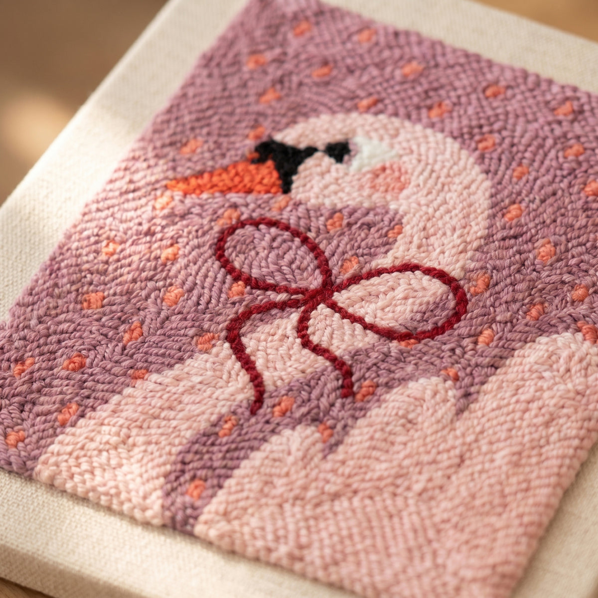 Blank pre-stretched canvas with the Bella le Cygne pattern pre-printed, ready for punch needle embroidery.