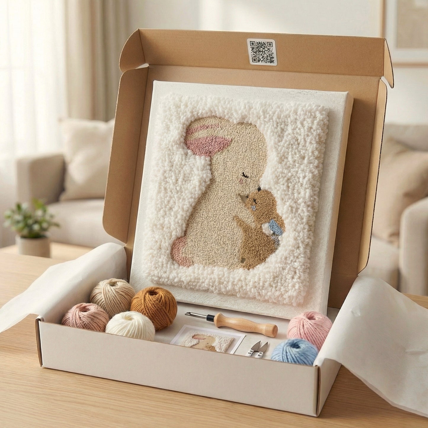 Beginner Punch Needle Kit - Cute Bunny Duo | Kids' DIY Decoration