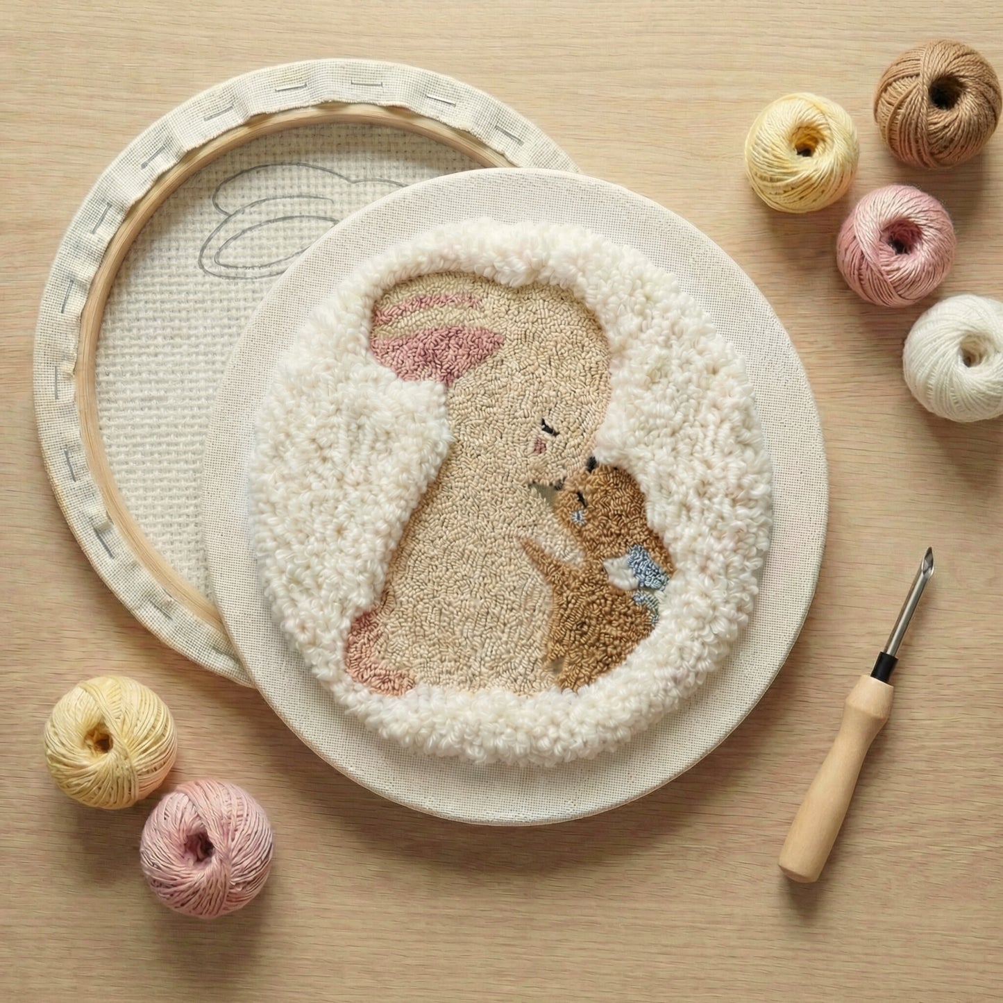 Beginner Punch Needle Kit - Cute Bunny Duo | Kids' DIY Decoration