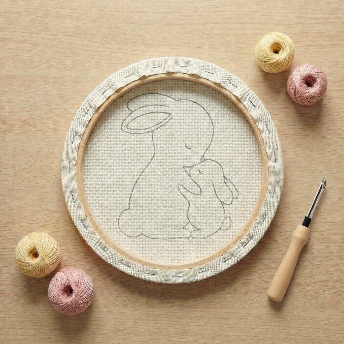 Beginner Punch Needle Kit - Cute Bunny Duo | Kids' DIY Decoration