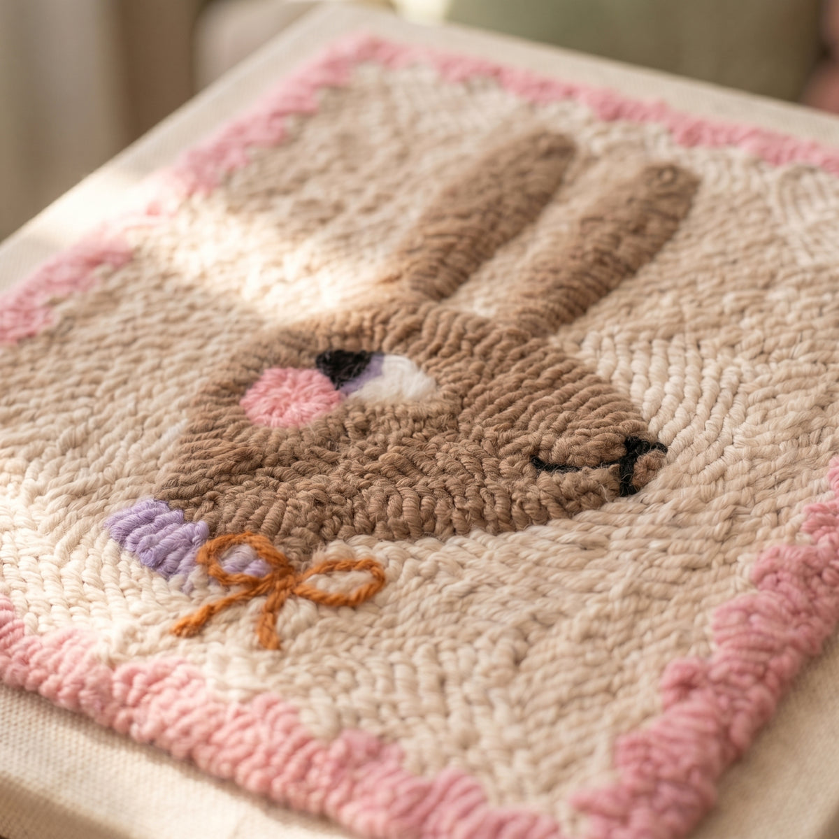 Punch needle kit contents - Pre-stretched canvas, yarn, needle and step-by-step instructions.