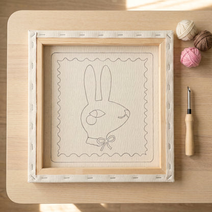 Punch needle kit contents - Pre-stretched canvas, yarn, needle and step-by-step instructions.
