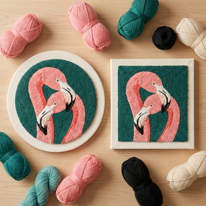 Close-up of the punch needle texture - Soft, textured yarn loops on pre-stretched canvas.