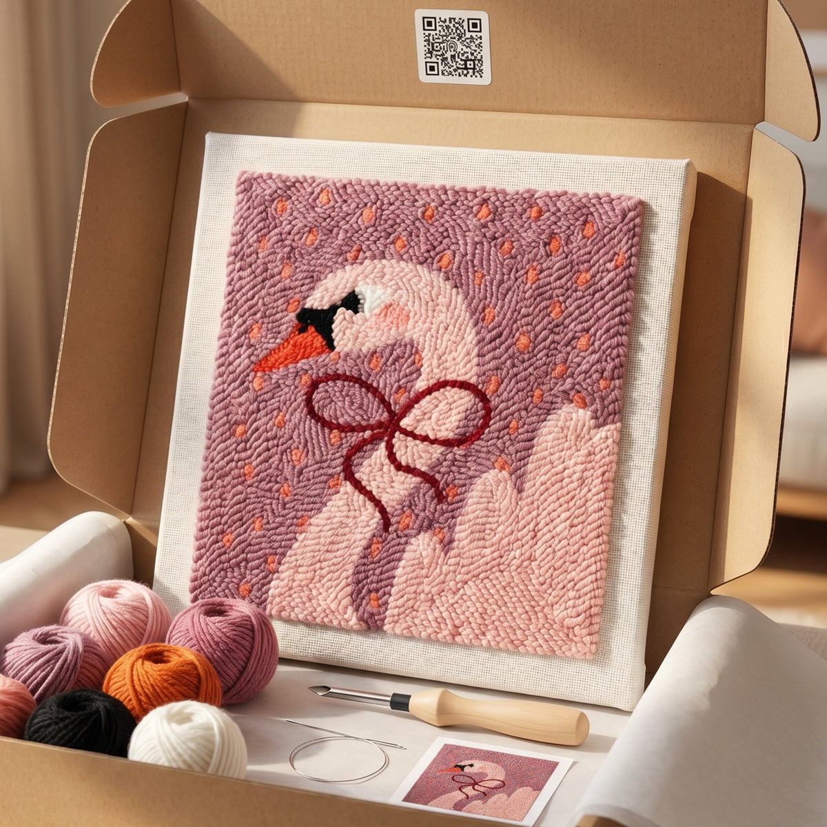 Tonia Art Bella le Cygne Punch Needle Kit - Handmade DIY wall art on pre-stretched frame.