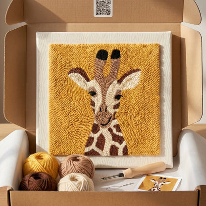 Tonia Art Isabel la Girafe Punch Needle Kit - Handmade DIY wall art on pre-stretched frame.