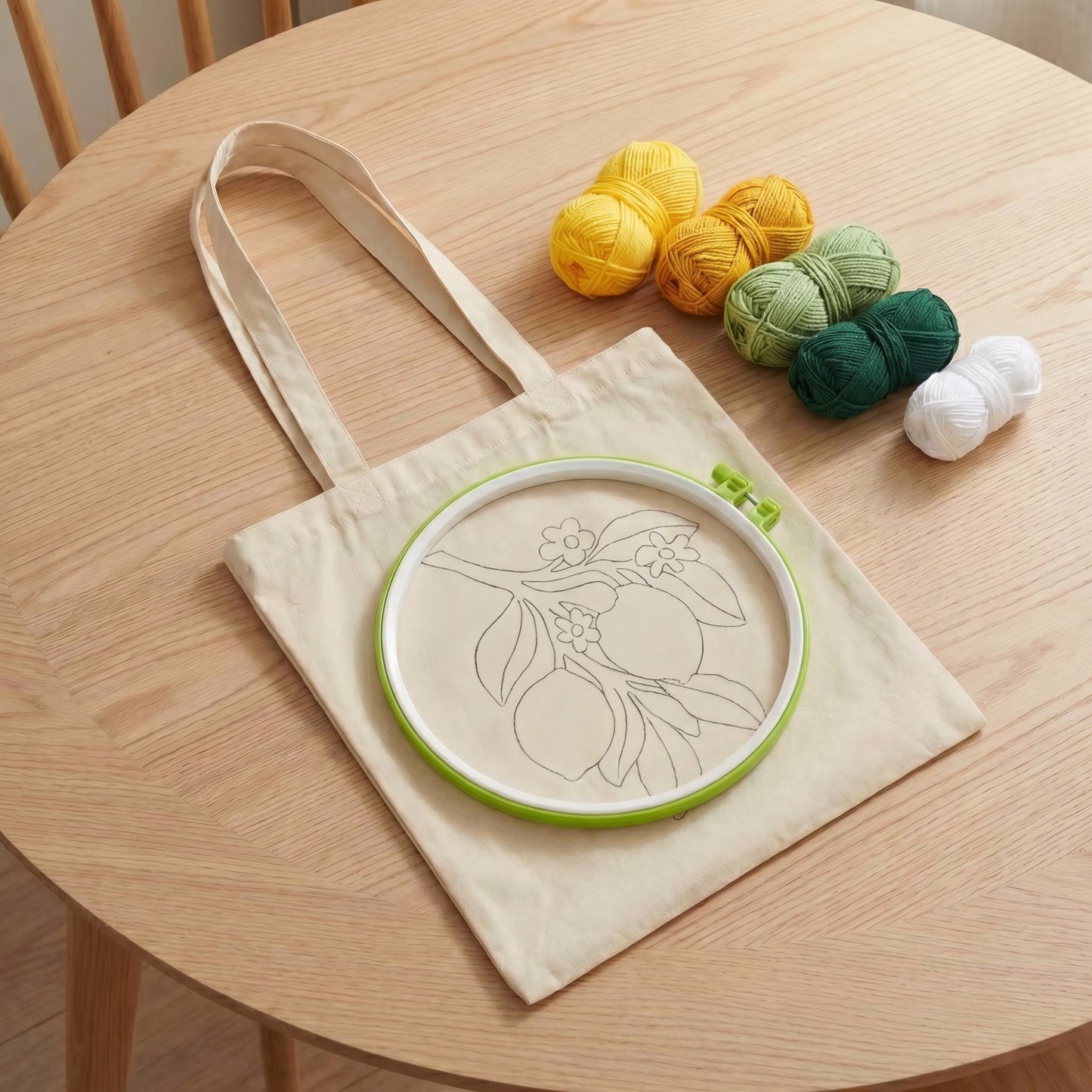 Punch Needle Tragetaschen-Set – Blühender Zitronenbaum | DIY Einkaufstasche