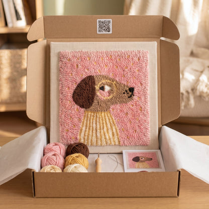 Tonia Art Rafael le Chien Éclaireur Punch Needle Kit - Handmade DIY wall art on pre-stretched frame.