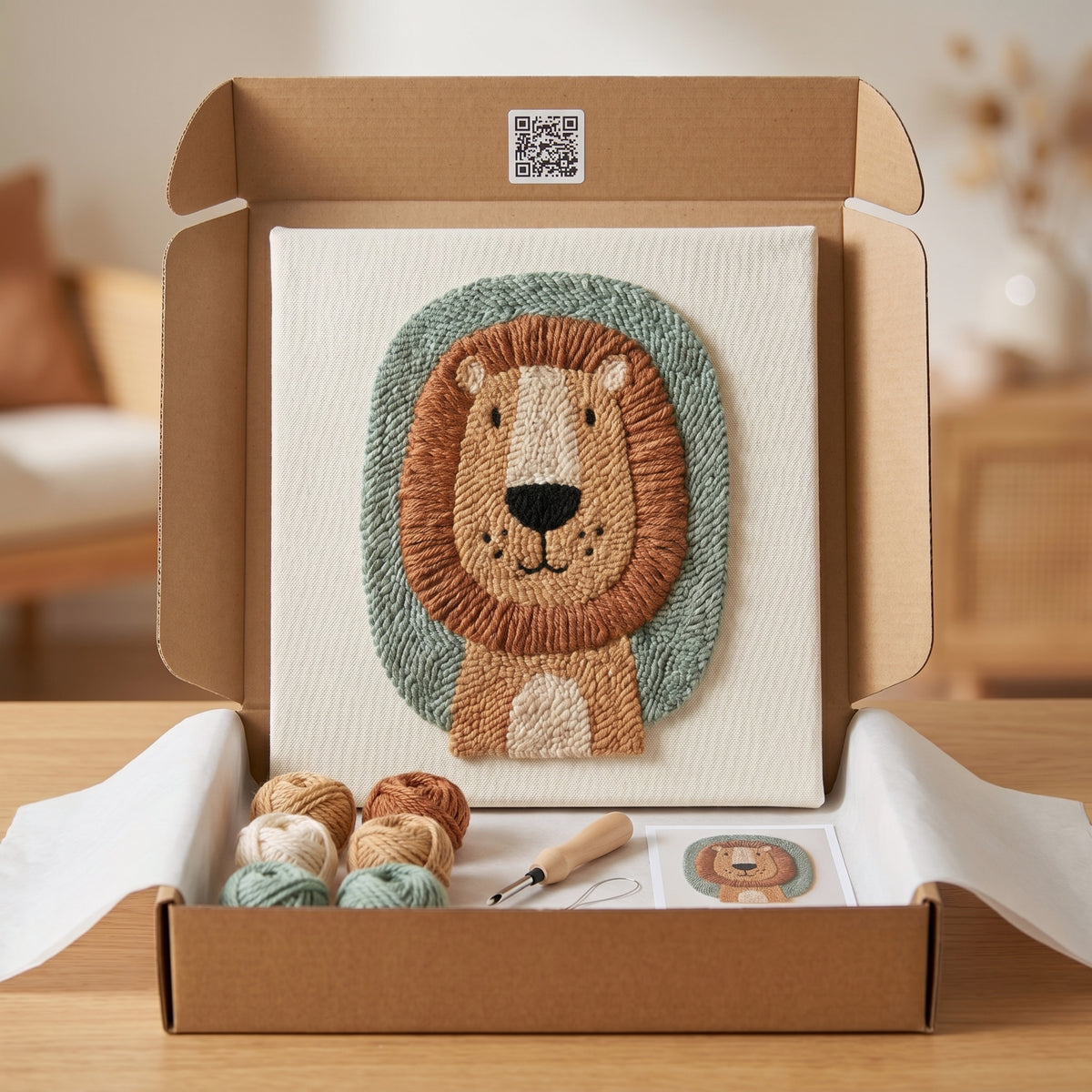 Tonia Art Lion Majestueux Punch Needle Kit - Handmade DIY wall art on pre-stretched frame.