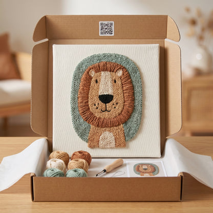 Tonia Art Lion Majestueux Punch Needle Kit - Handmade DIY wall art on pre-stretched frame.