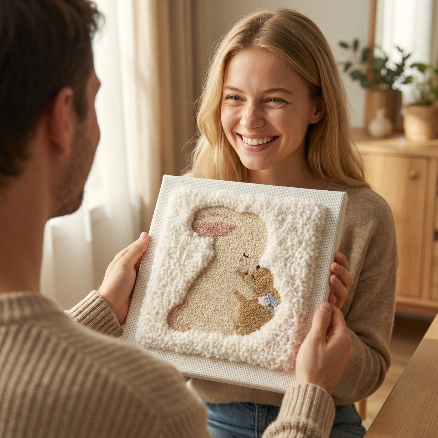 Beginner Punch Needle Kit - Cute Bunny Duo | Kids' DIY Decoration