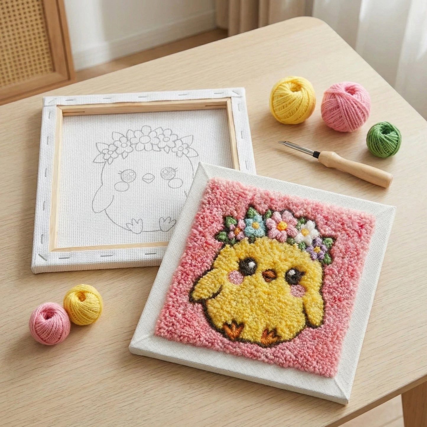 DIY Punch Needle Kit for Beginners - Lilou the Chick | Complete Wall Art Set