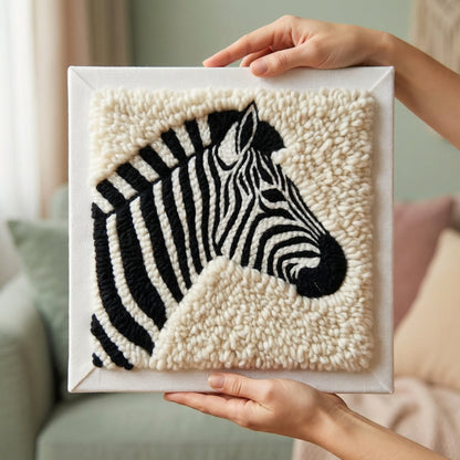 Tonia Art Zèbre Minimaliste Punch Needle Kit - Handmade DIY wall art on pre-stretched frame.
