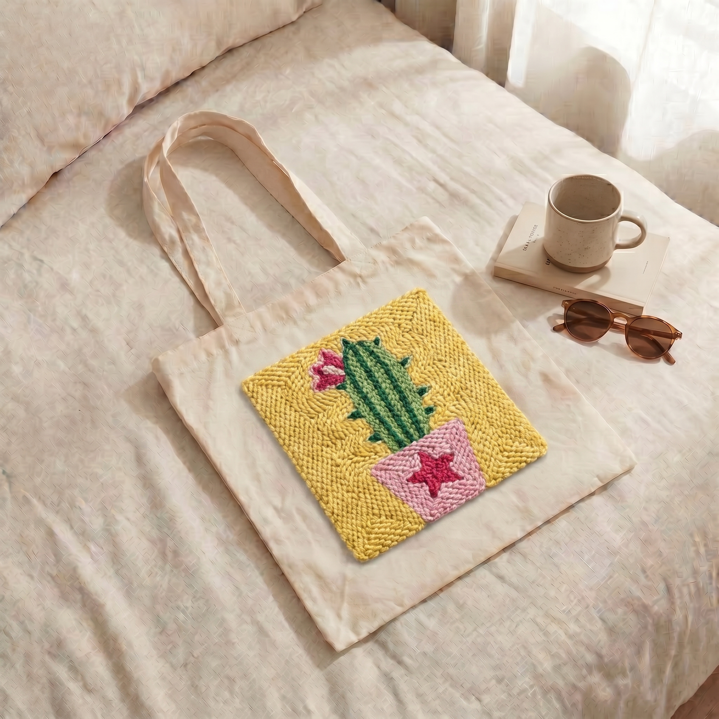 Handmade Cactus du Désert tote bag - Stylish DIY fashion accessory for an exotic desert look.