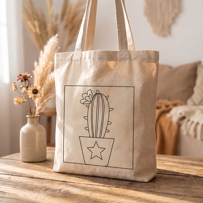 Complete Tonia Art DIY set for Cactus du Désert bag - Patterned canvas, yarn, hoop, and needle.