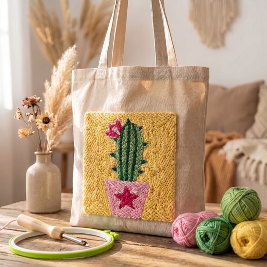 Punch‑Needle‑Set — Tonia Art Cactus du Désert Punch Needle Tote Bag Kit - DIY c — DIY Wanddeko — Tonia Art