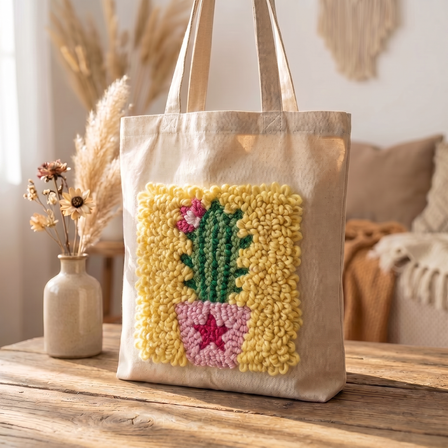 Handmade Cactus du Désert tote bag - Stylish DIY fashion accessory for an exotic desert look.