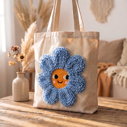 Handmade Fleur Ensoleillée tote bag - Positive DIY fashion accessory for a bright and stylish look.