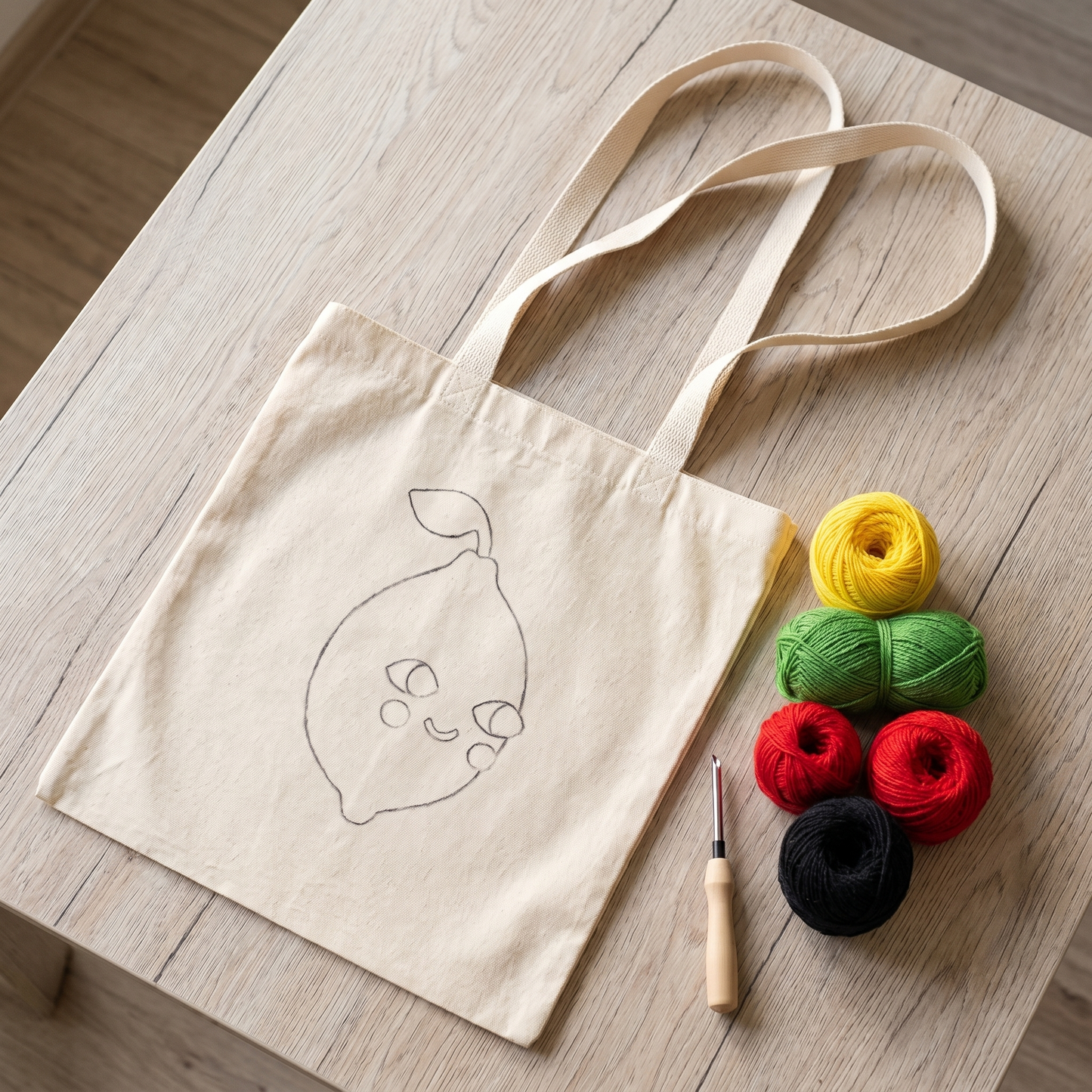Giant Lemon Punch Needle Tote Bag | DIY Tote Bag