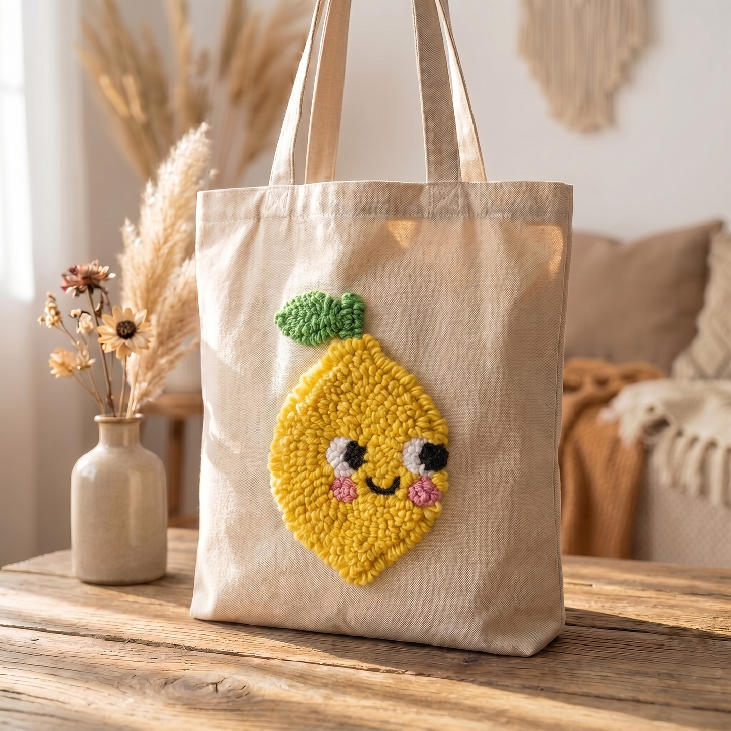 Giant Lemon Punch Needle Tote Bag | DIY Tote Bag