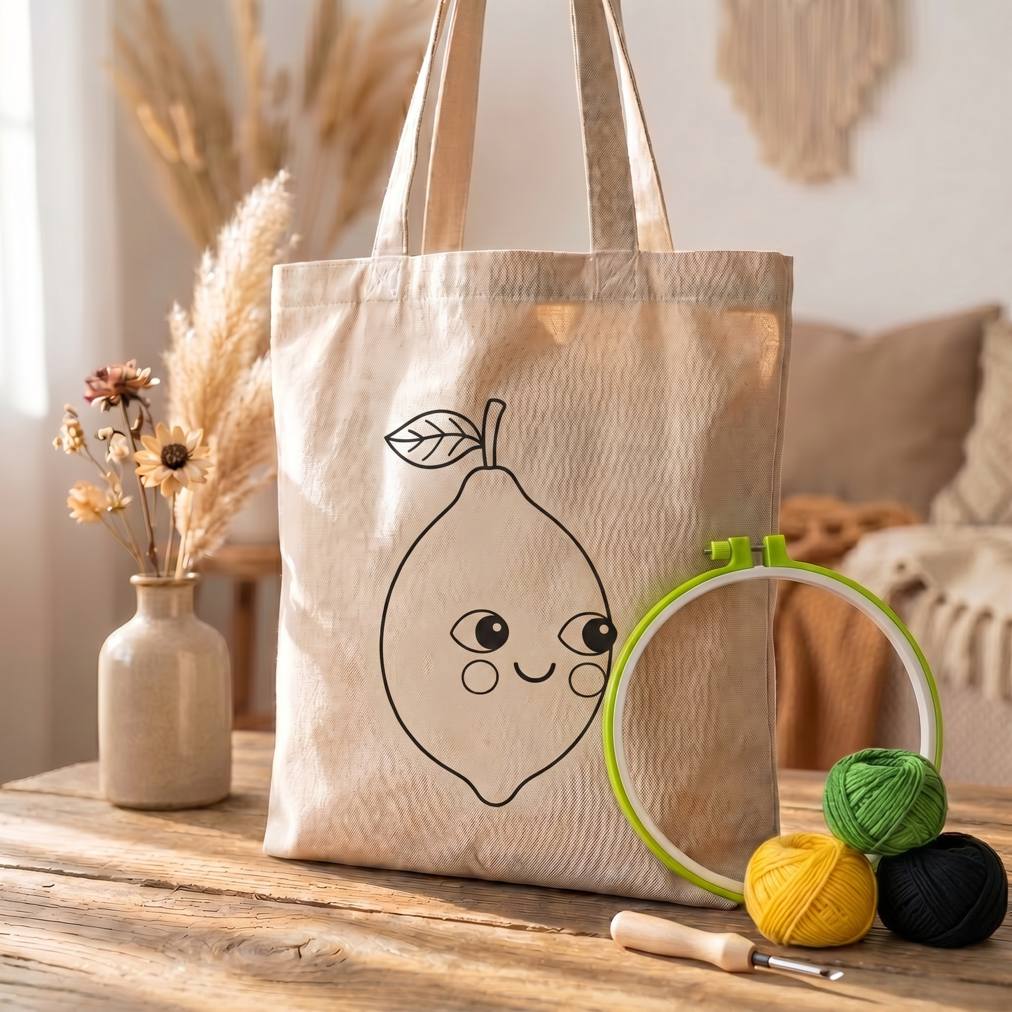 Giant Lemon Punch Needle Tote Bag | DIY Tote Bag