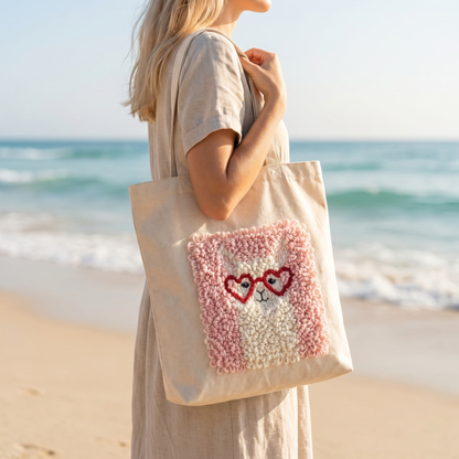 Complete Tonia Art DIY set for Lama Adorable bag - Patterned canvas, yarn, hoop, and needle.