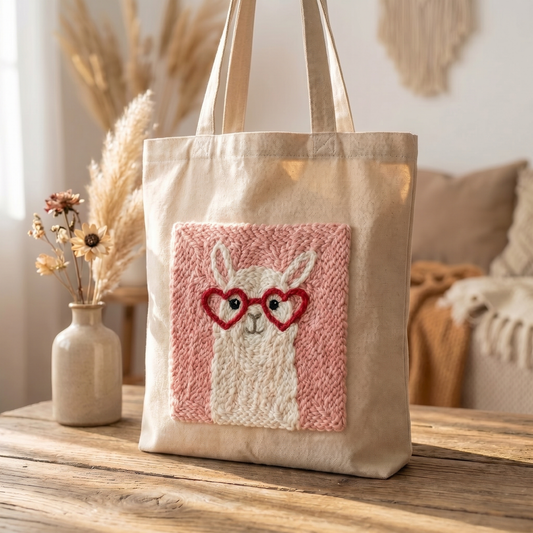 Punch‑Needle‑Set — Tonia Art Lama Adorable Punch Needle Tote Bag Kit - DIY cute — DIY Wanddeko — Tonia Art