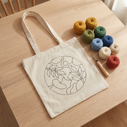 Handmade Feuillage Botanique tote bag - Modern DIY fashion accessory with an urban jungle look.