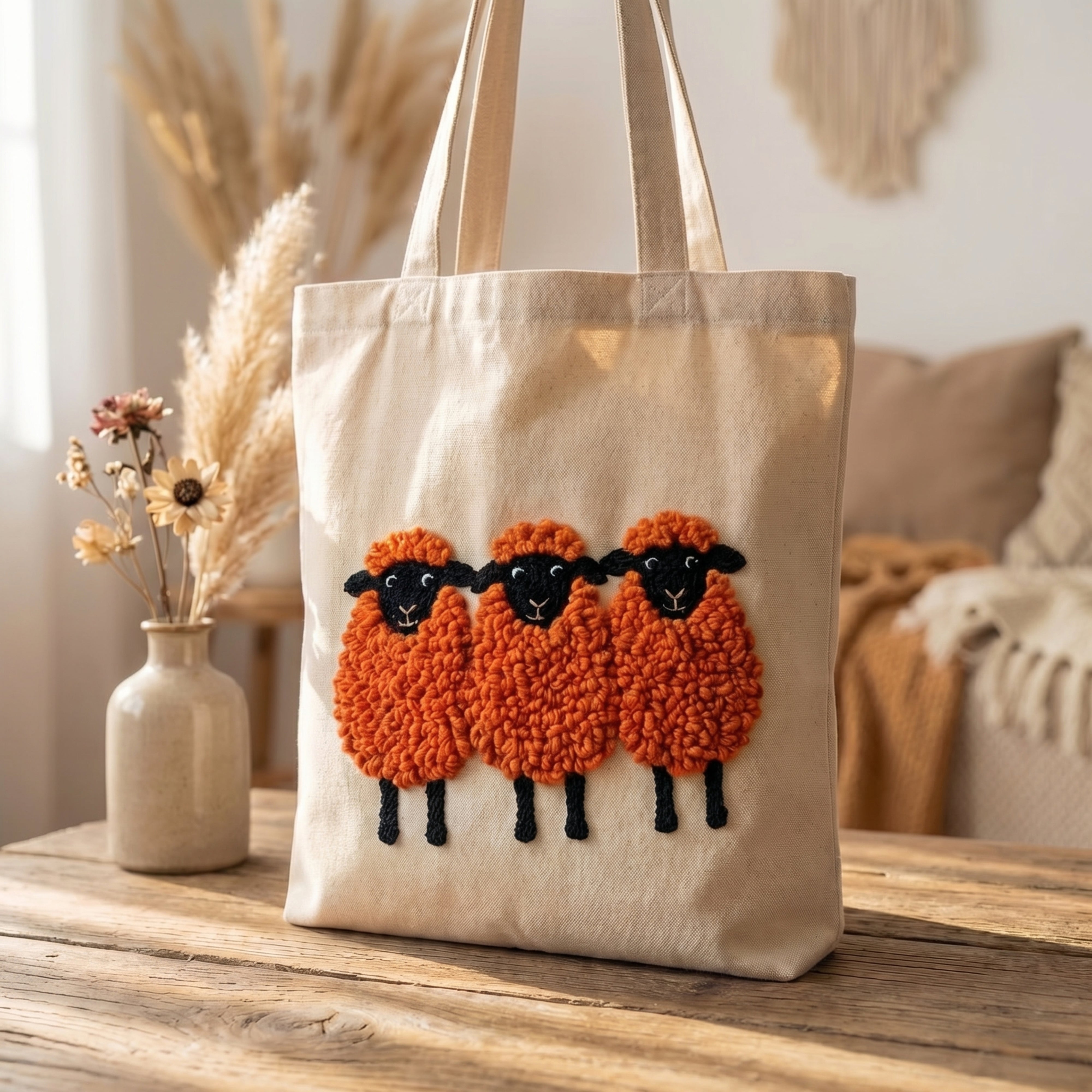 トートバッグ MessyRooftop Mini Feel Needle Punch Tote Punch Needle Tote Bag Kit – Red Sheep | DIY Tote Bag – Tonia Art