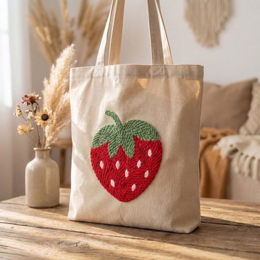 Punch‑Needle‑Set — Tonia Art Fraise Sucrée Punch Needle Tote Bag Kit - DIY sing — DIY Wanddeko — Tonia Art