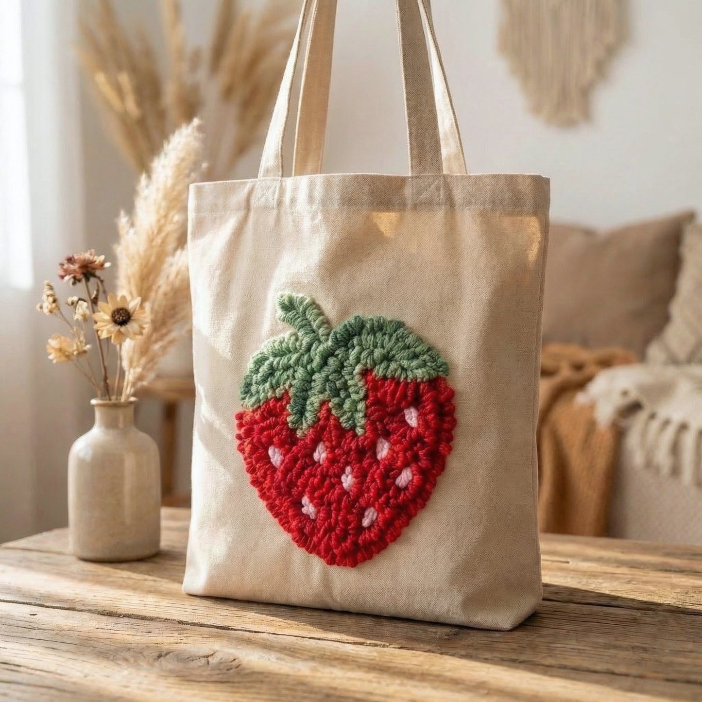 Punch Needle Tote Bag Kit – Sweet Strawberry | DIY Tote Bag