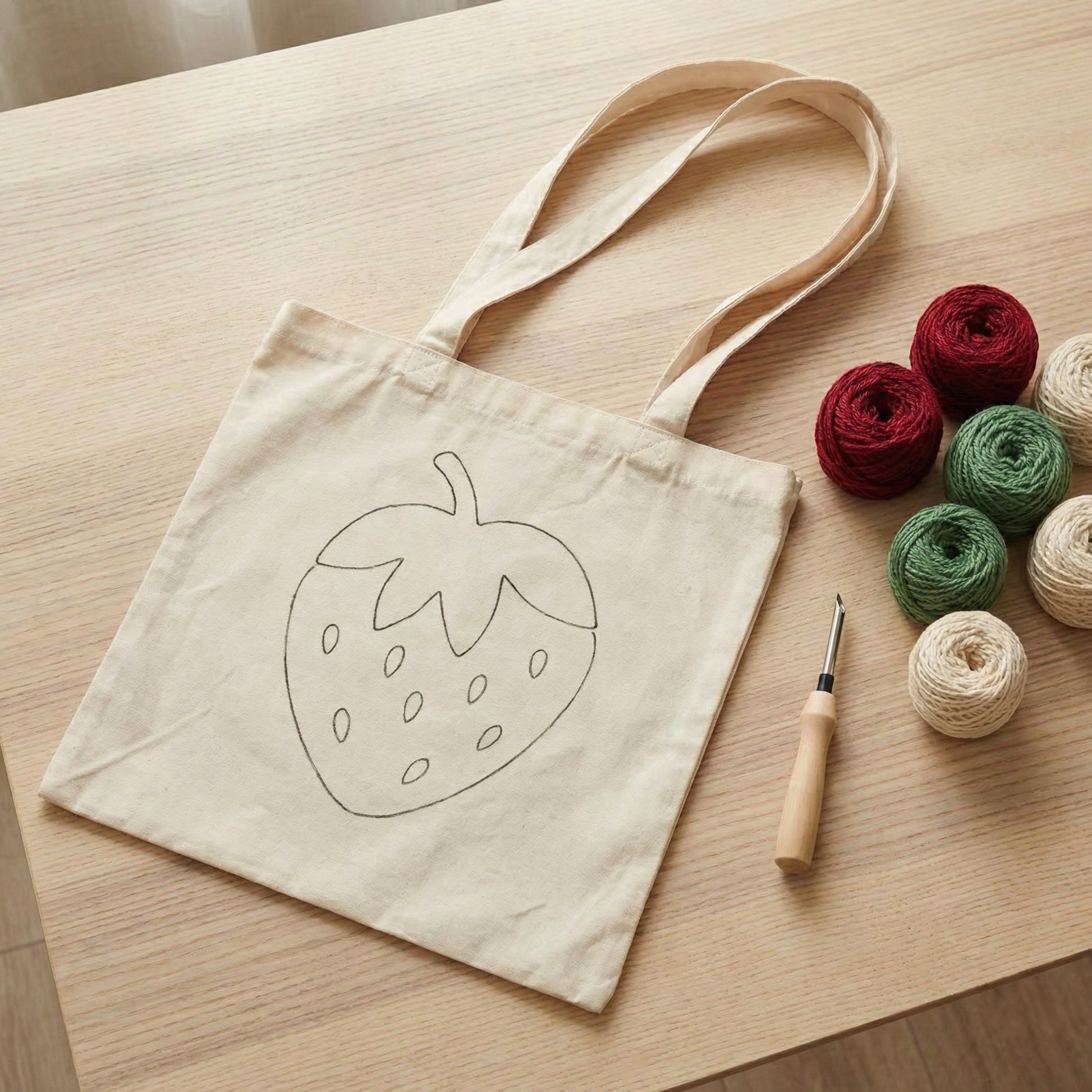 Handmade strawberry tote bag - Fresh DIY fashion accessory for a creative summer look.
