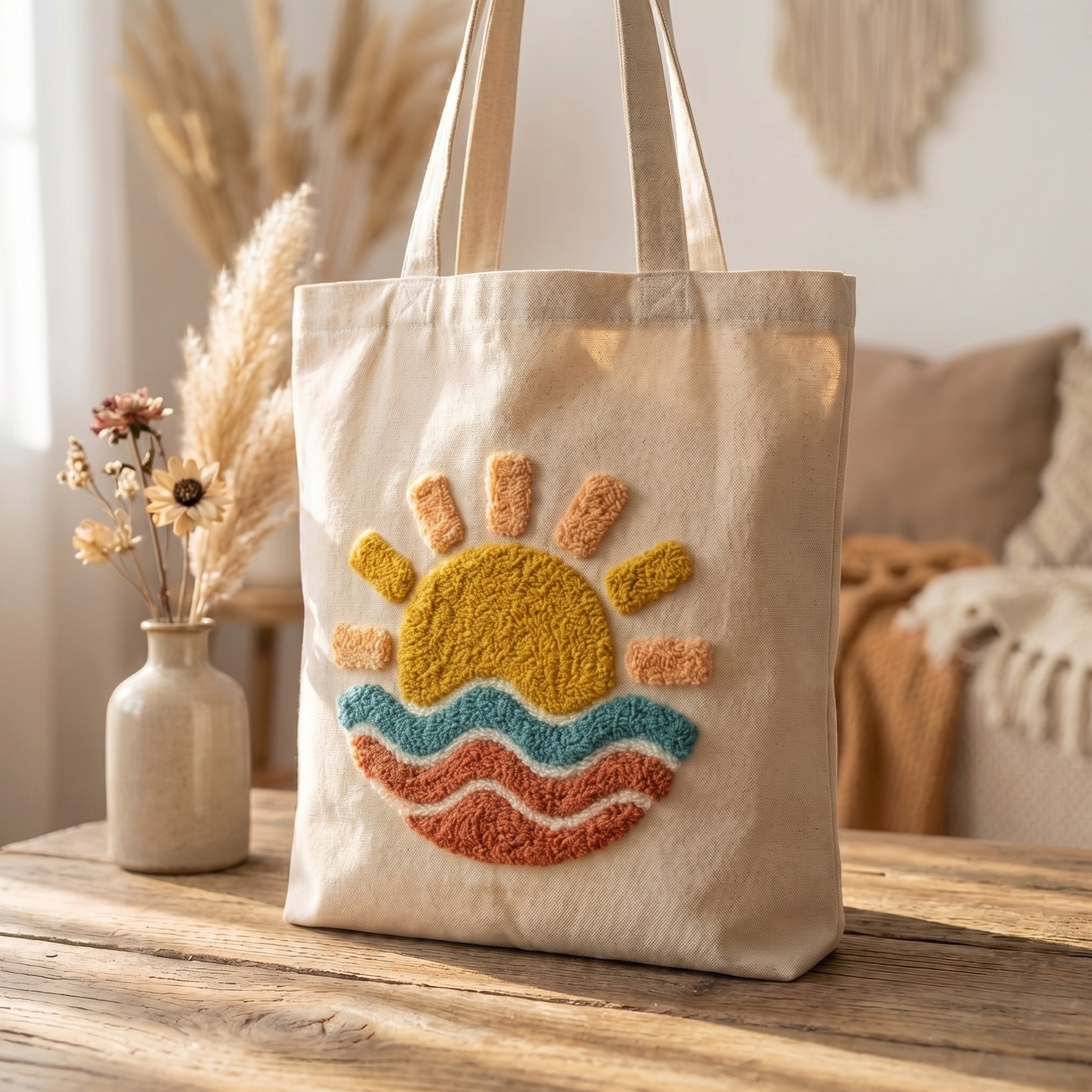 Handmade sea sunset tote bag - Artistic DIY fashion accessory for a beach or city look.
