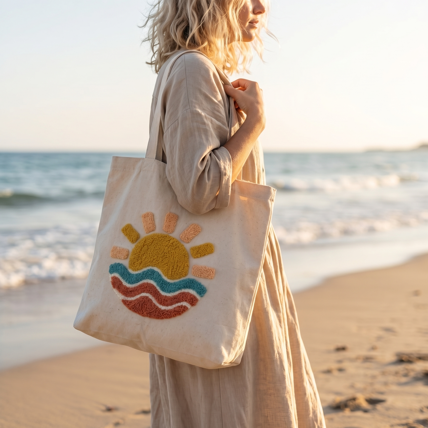 Punch Needle Tote Bag Kit – Sunset over the Ocean | DIY Tote Bag