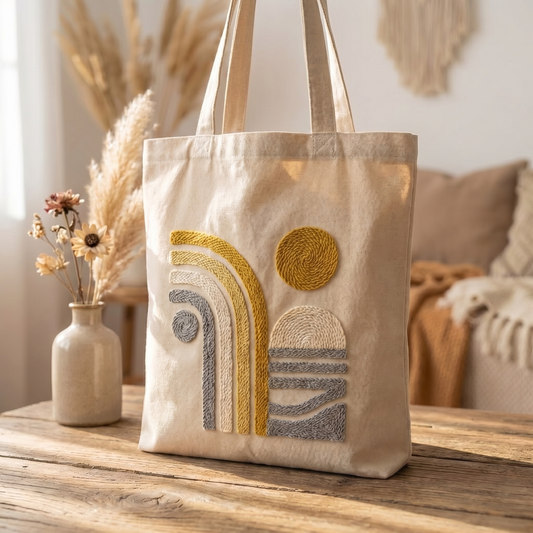Punch‑Needle‑Set — Tonia Art Boho Sun Punch Needle Tote Bag Kit - Minimalist DI — DIY Wanddeko — Tonia Art