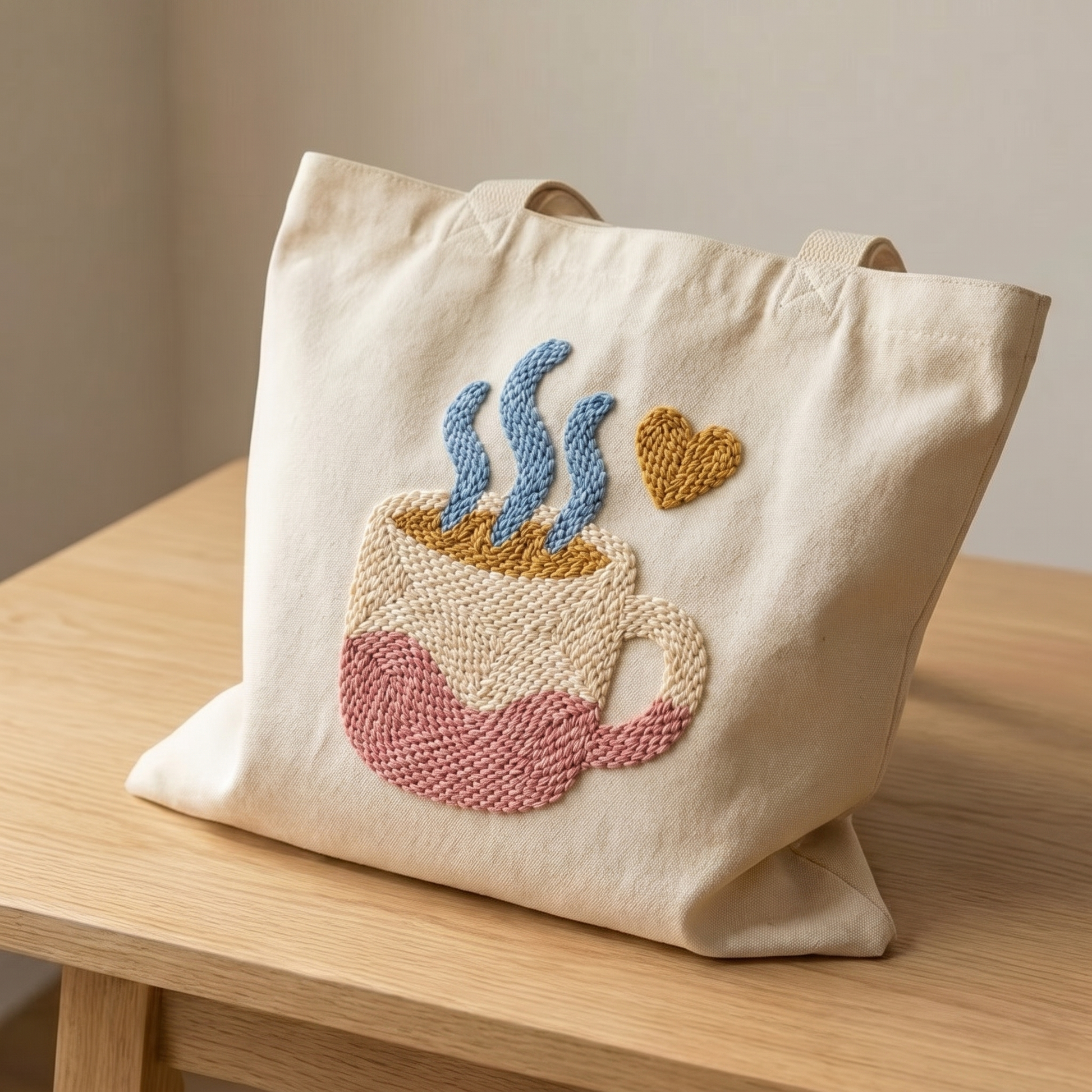Handmade Pause Café tote bag - Stylish DIY fashion accessory for coffee shop lovers.