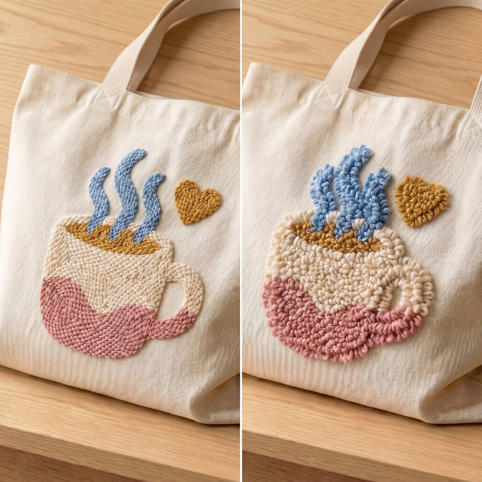 Punch‑Needle‑Set — Detailed punch needle loops of a coffee steam design - High- — DIY Wanddeko — Tonia Art