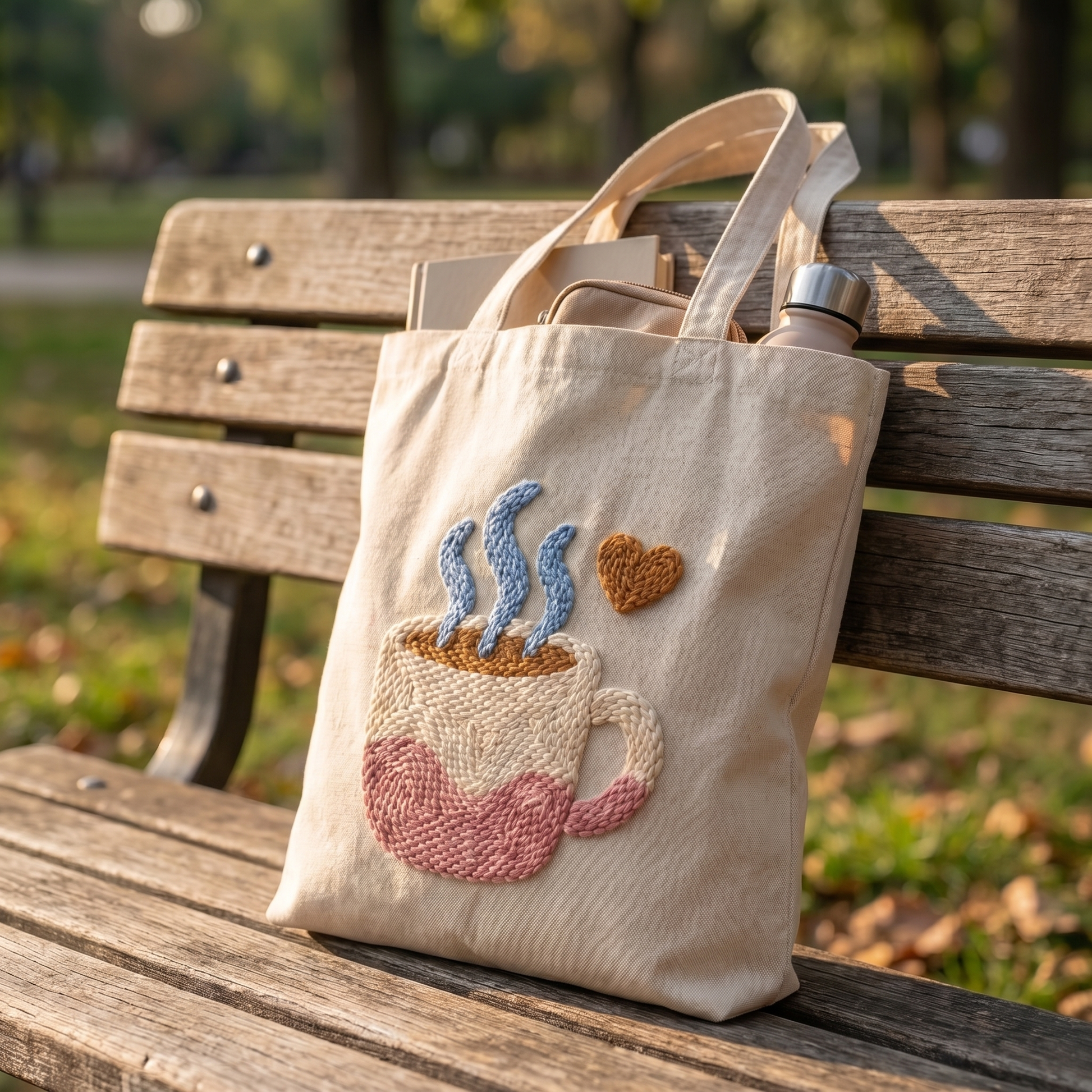 Punch‑Needle‑Set — Finished Pause Café punch needle bag - Sustainable handmade  — DIY Wanddeko — Tonia Art