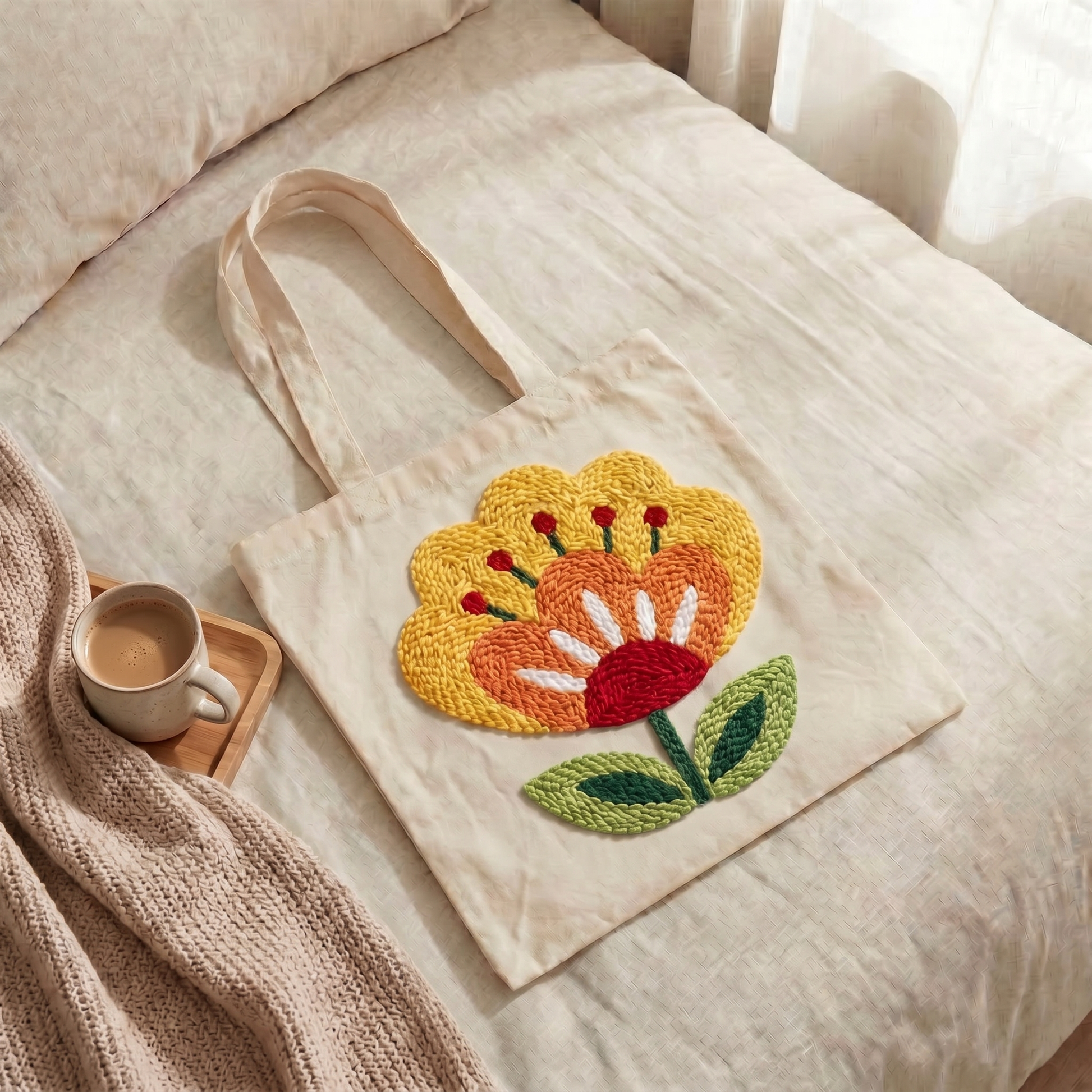 Handmade wildflower tote bag - Elegant DIY fashion accessory with a bohemian floral look.