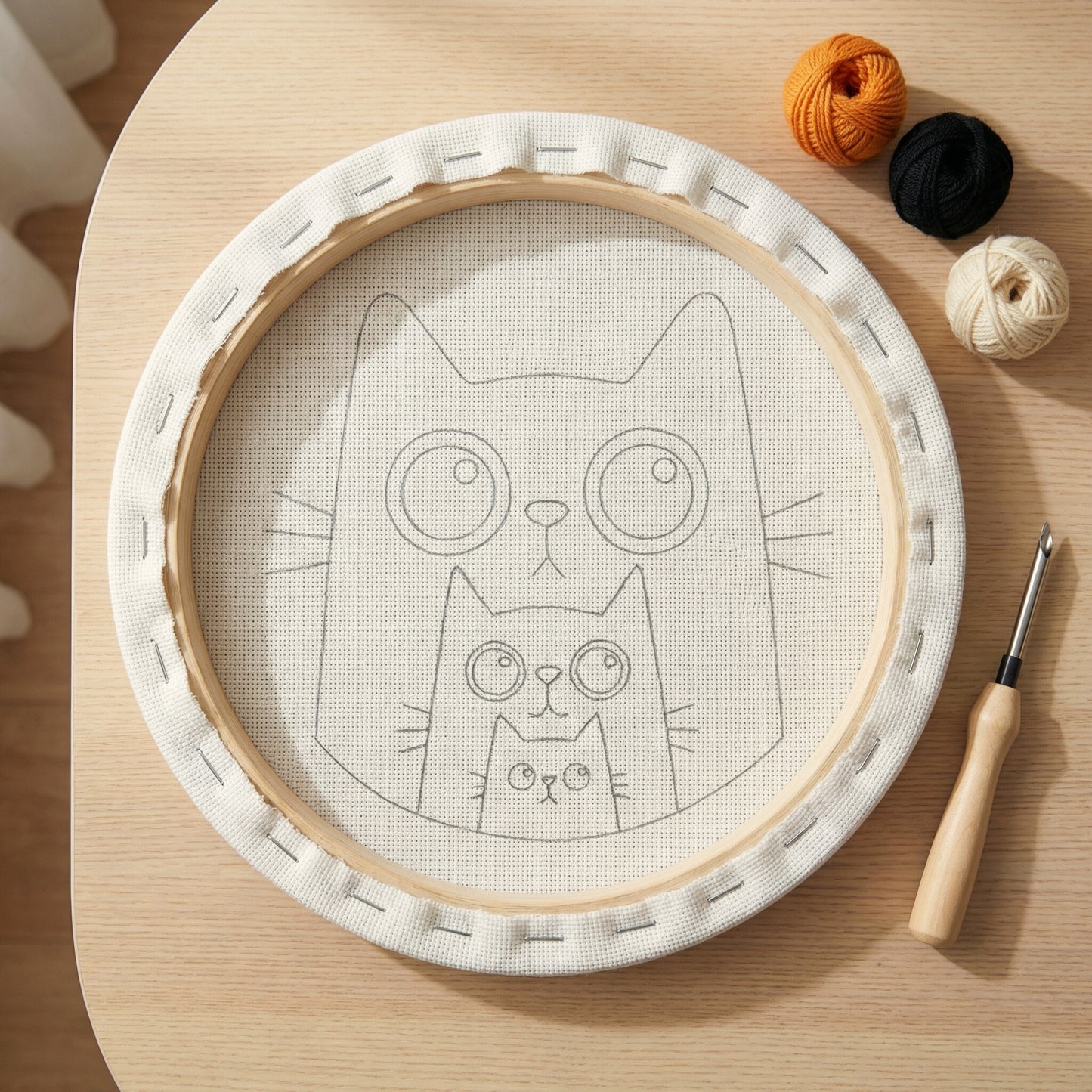 Tableau textile fait main Famille de Chats - Décoration intérieure chaleureuse et familiale