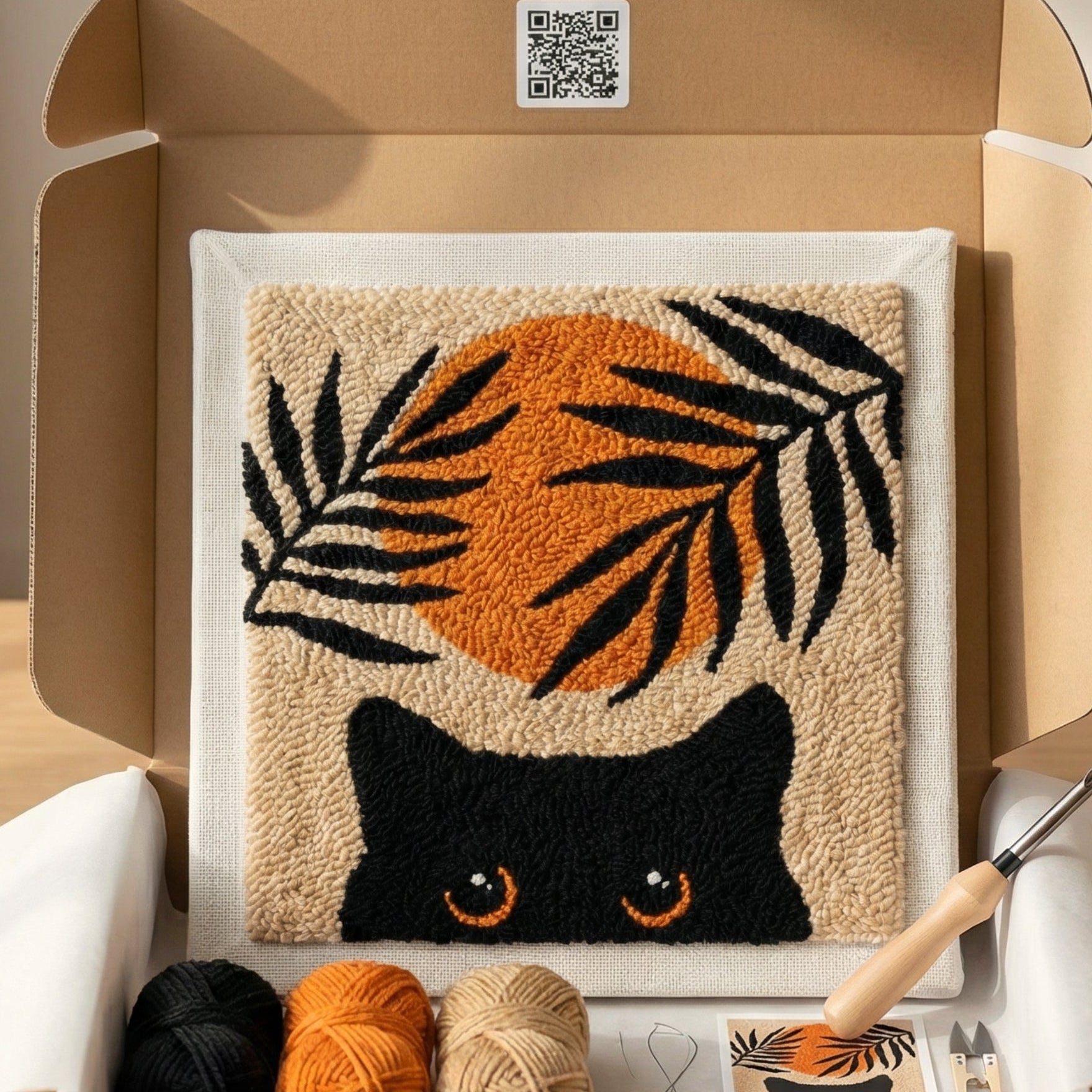 Kit Punch Needle Portrait de Chat Tonia Art - Décoration murale chat moderne DIY sur châssis en bois