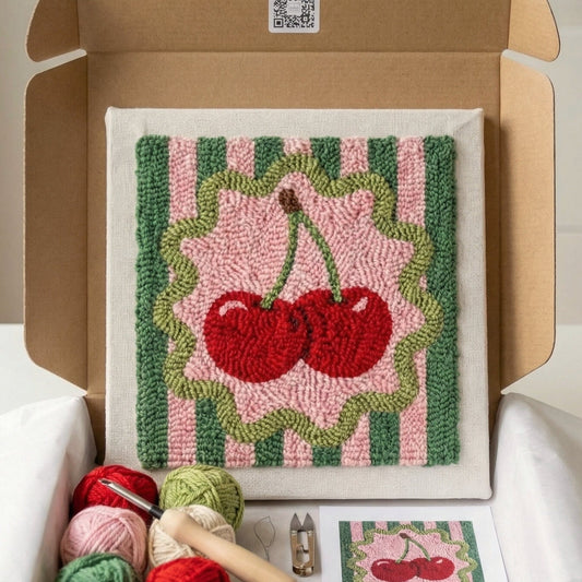 Punch‑Needle‑Set — Broderie Punch Needle cerises rouges - Travail de la laine c — DIY Wanddeko — Tonia Art